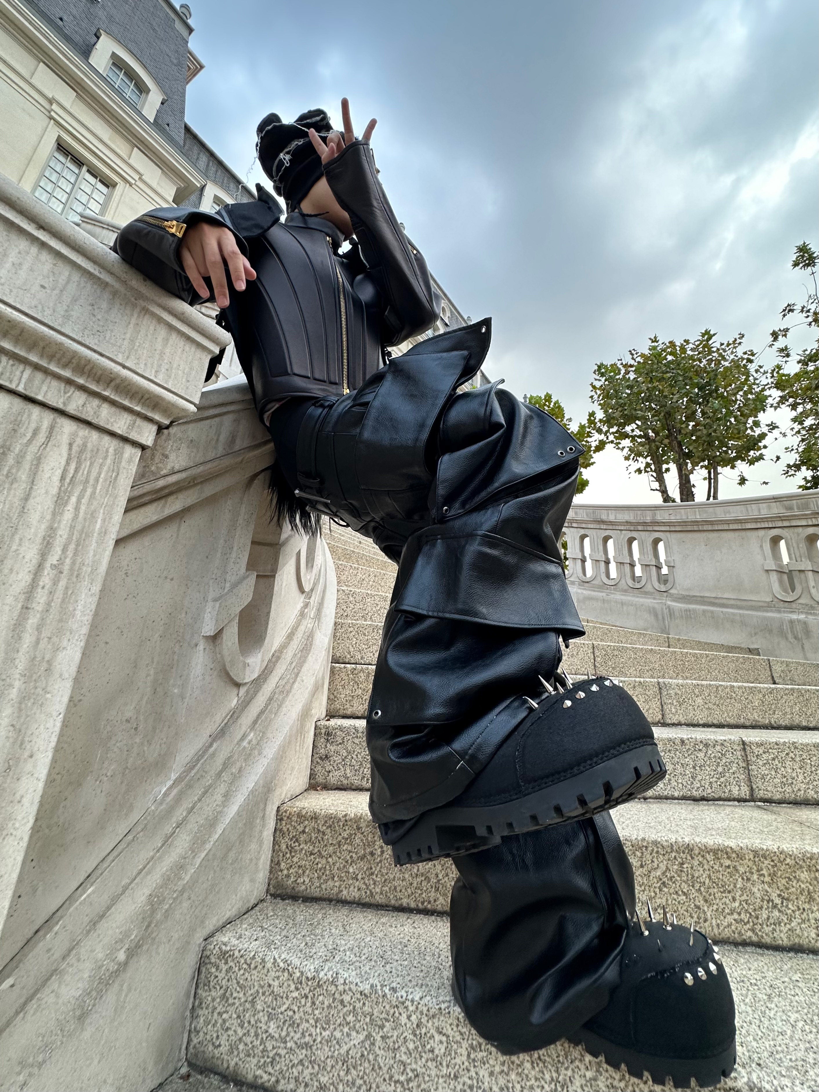 Structured Multi-Pocket Leather Cargos
