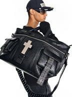 Cross Pattern Cracked PU Leather Tote Bag