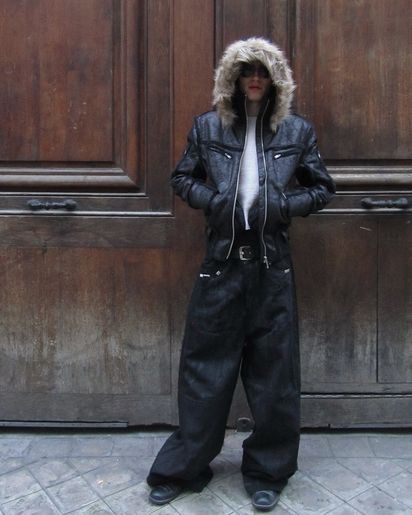 Hand-Waxed Damaged Wide-Leg Pants