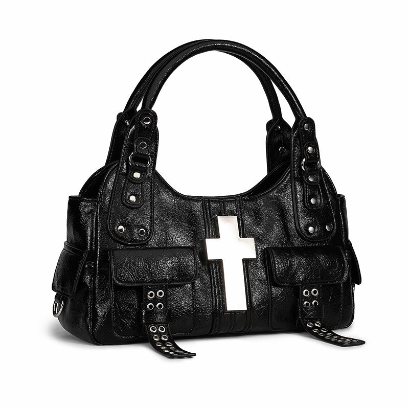 Women's Cross Pendant Shoulder Handbag, Crossbody Bag with Cross Charm