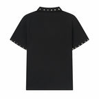 Russian Letter Rivet Print Polo Short Sleeve
