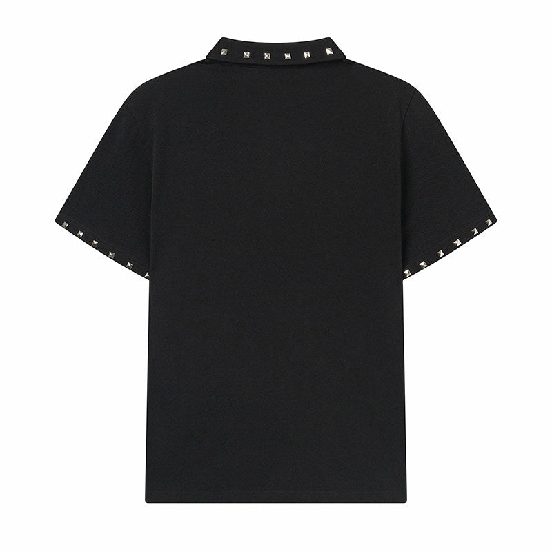 Russian Letter Rivet Print Polo Short Sleeve