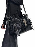 Cross Pattern Cracked PU Leather Tote Bag