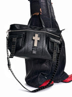 Cross Pattern Cracked PU Leather Tote Bag