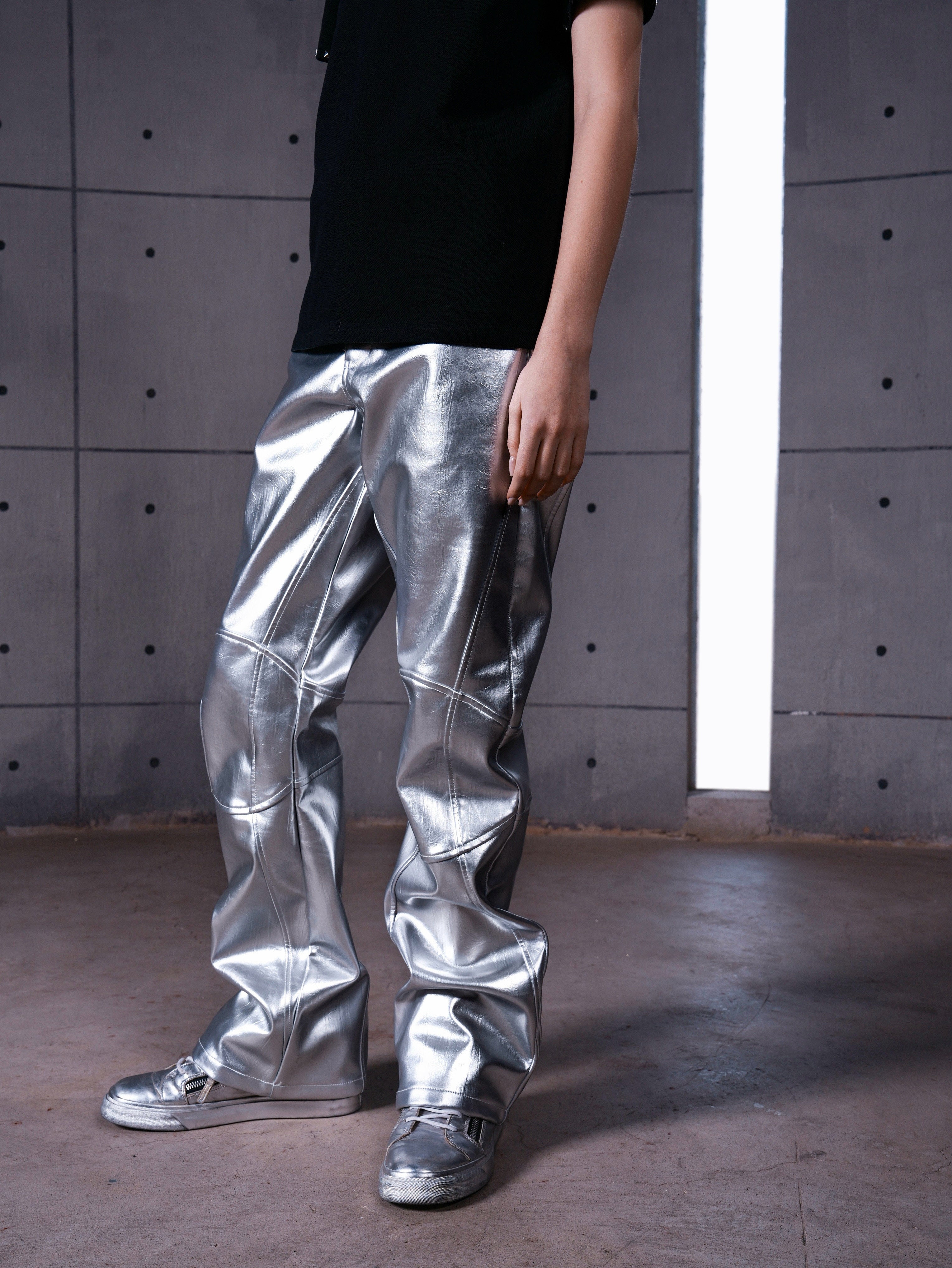 REBEL WAVE | "ф" Silver Liquid Leather Pants