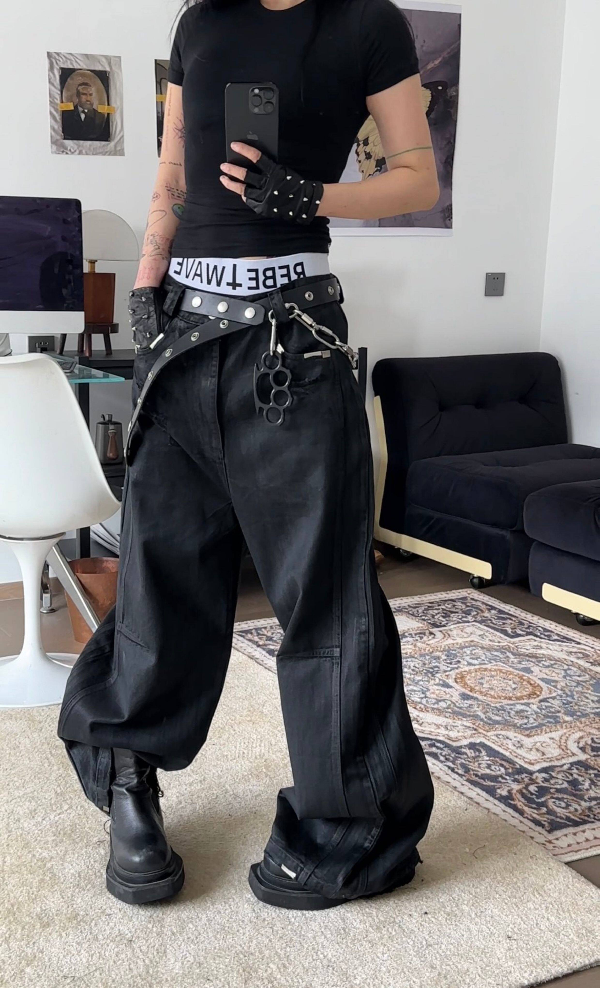 Hand-Waxed Damaged Wide-Leg Pants