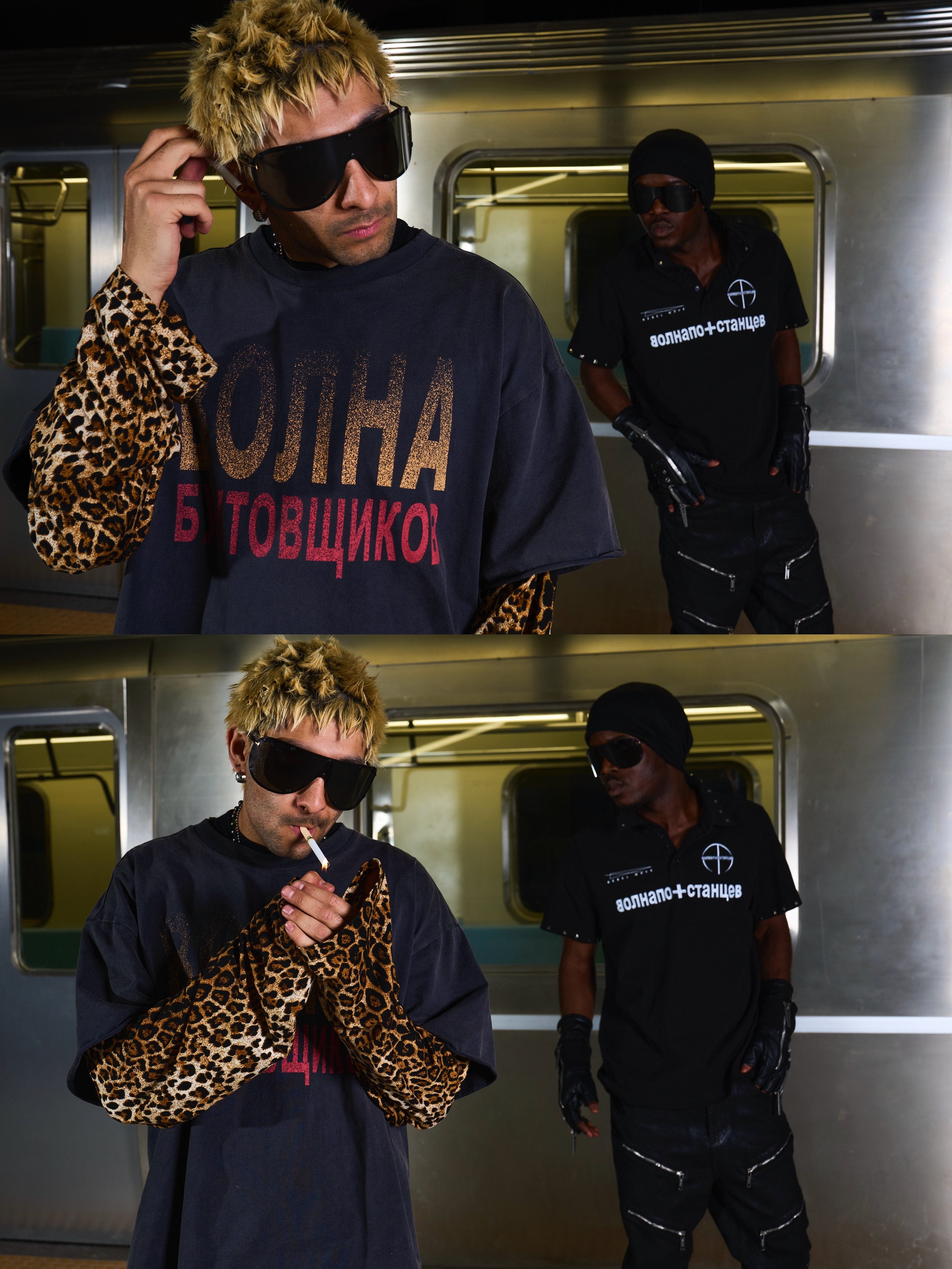 Leopard Print Washed Fake Two-Piece Long Sleeve Tee