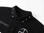 Russian Text & Rivet Print Long Sleeve Polo