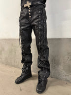 Waxed Straight-Leg Jeans with Wax Coating & Strap Details