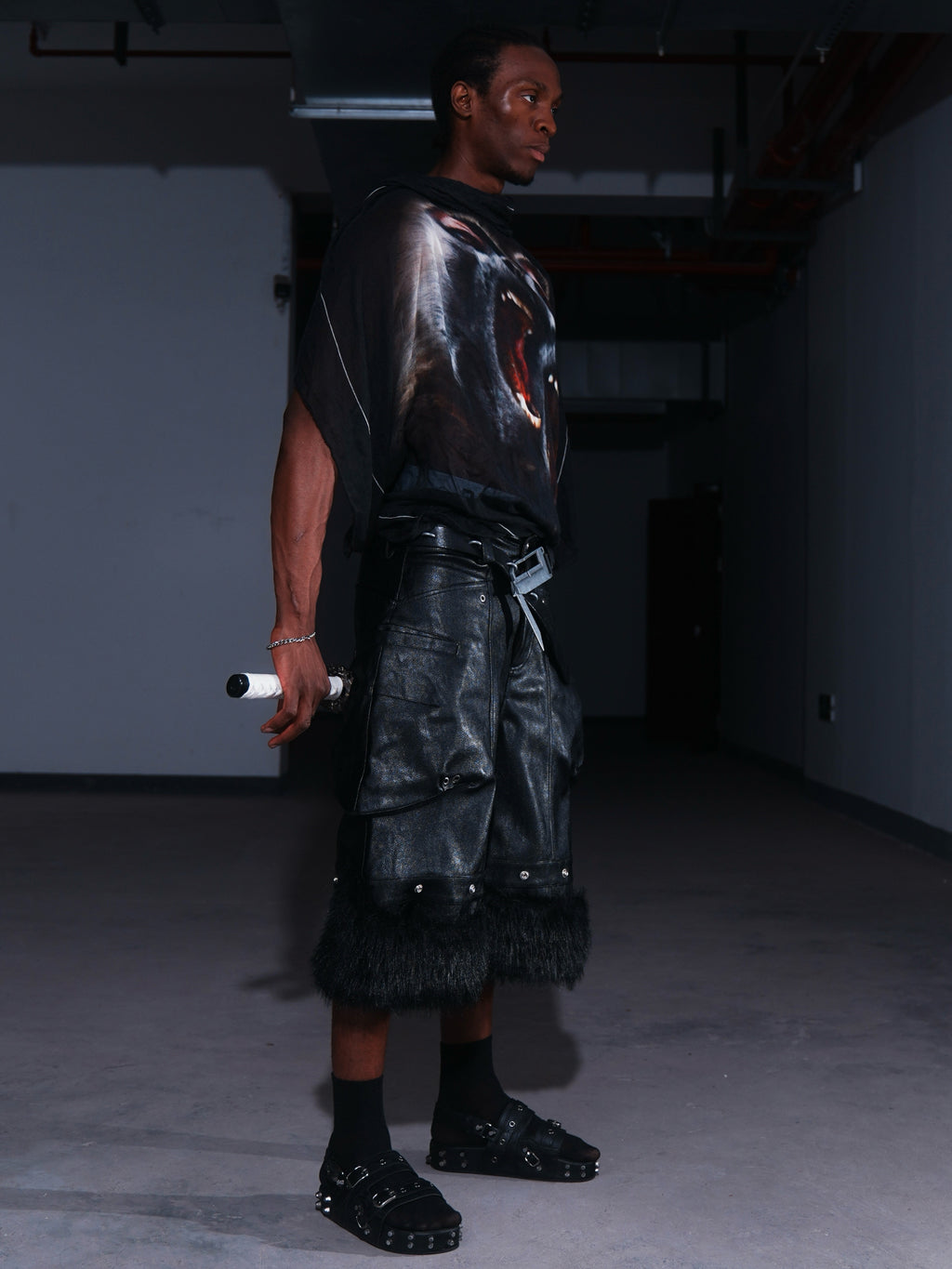 Detachable Waxed Cropped Leather Pants