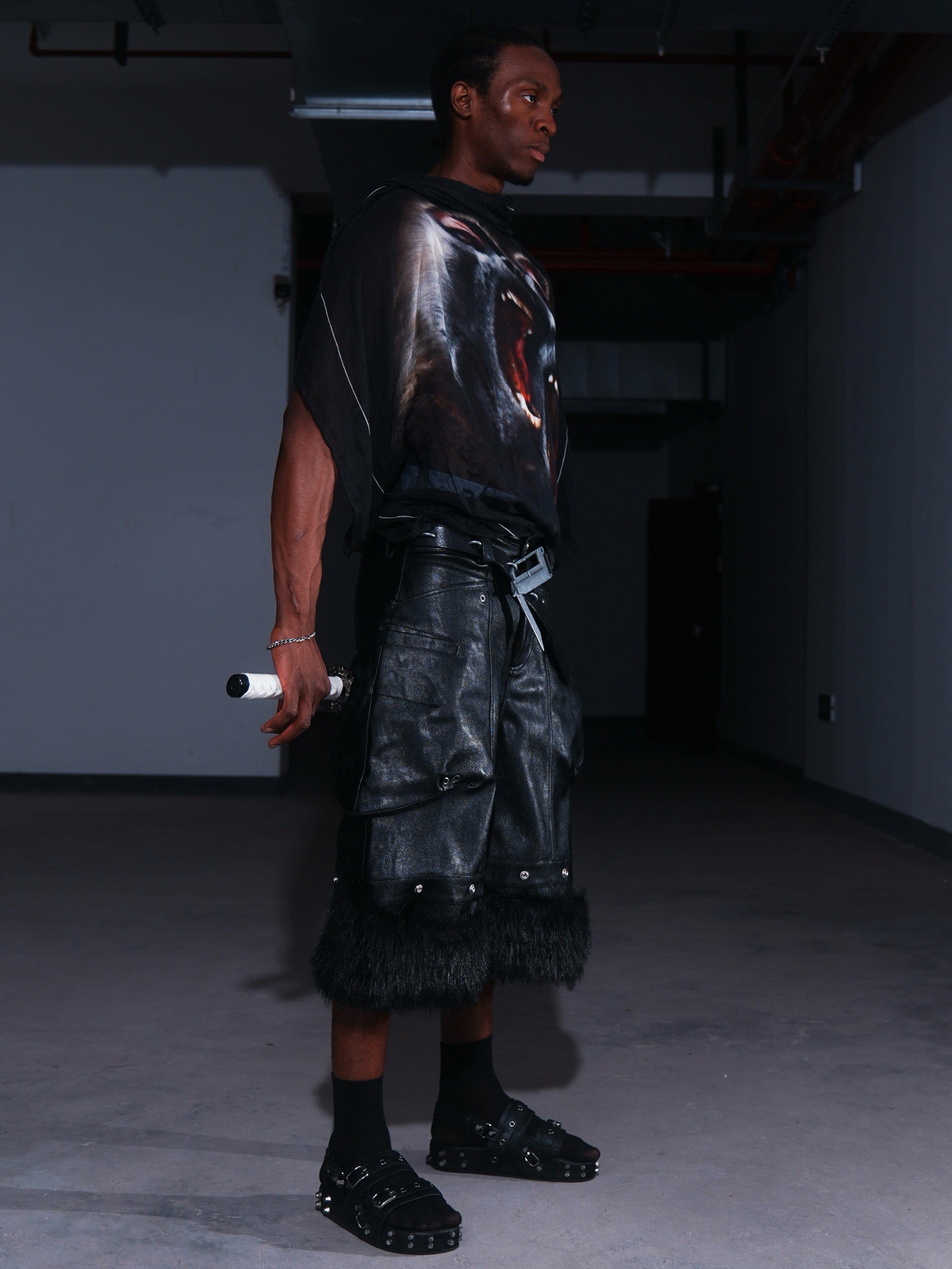 Detachable Waxed Cropped Leather Pants