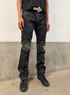 Rivet Straight Waxed Denim Pants, Skinny Fit
