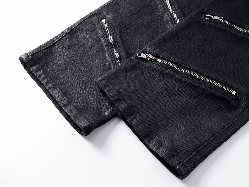 "ZIP" Multi-zipper Wax Pants