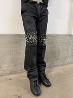 Rivet Straight Waxed Denim Pants, Skinny Fit