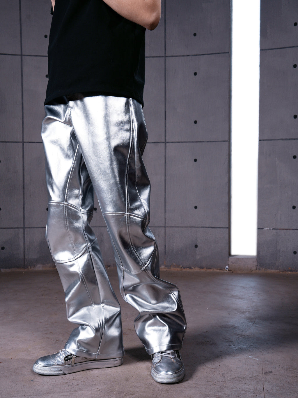 "ф" Silver Liquid Leather Pants