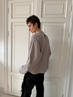 Printed Henley‑Collar Long‑Sleeve Long Polo Tee