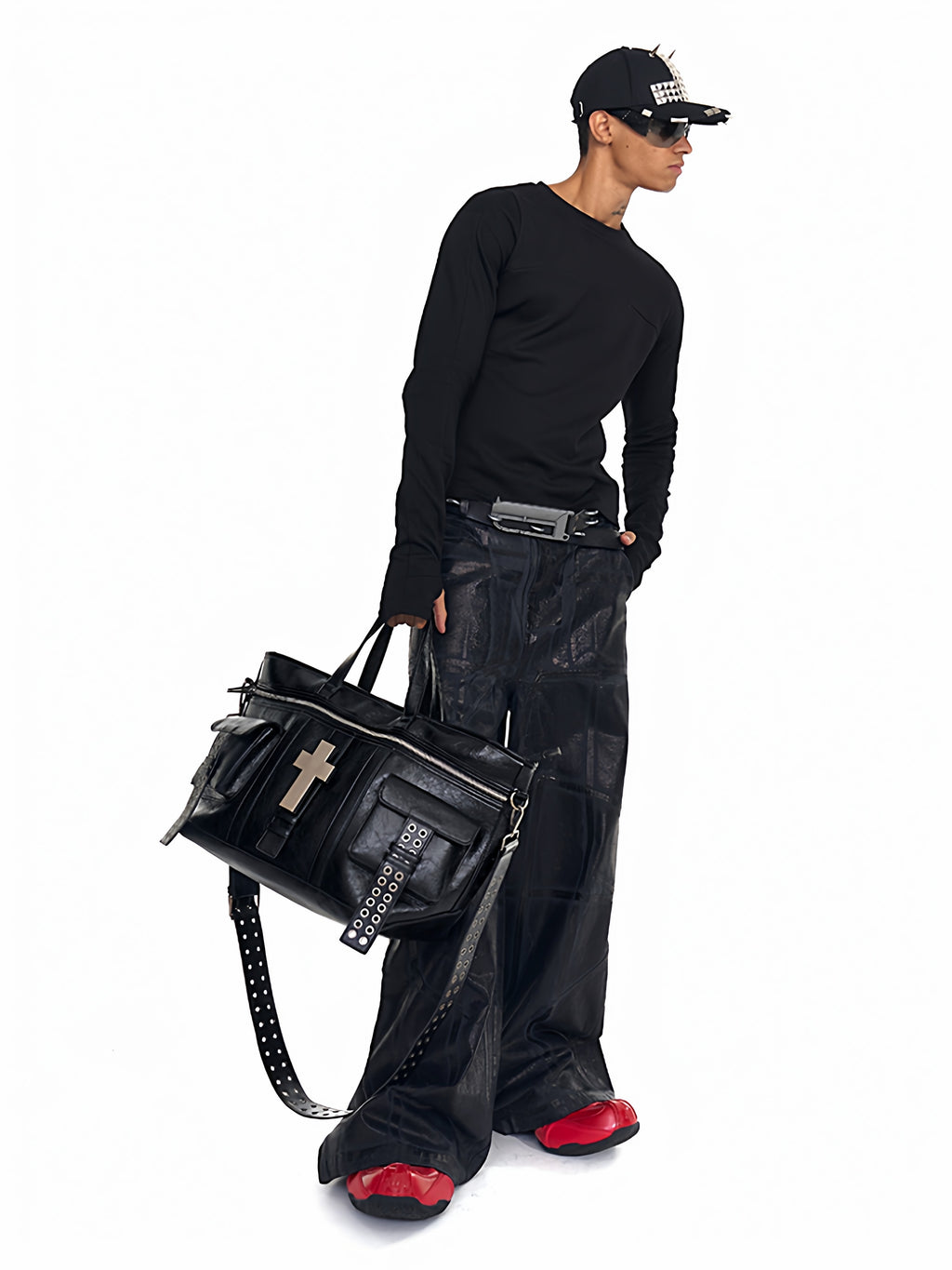 Cross Pattern Cracked PU Leather Tote Bag