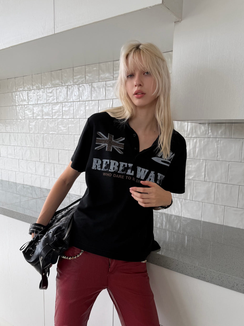 Leopard Flag Print Short Sleeve Polo Tee