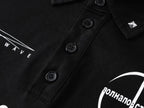 Russian Text & Rivet Print Long Sleeve Polo