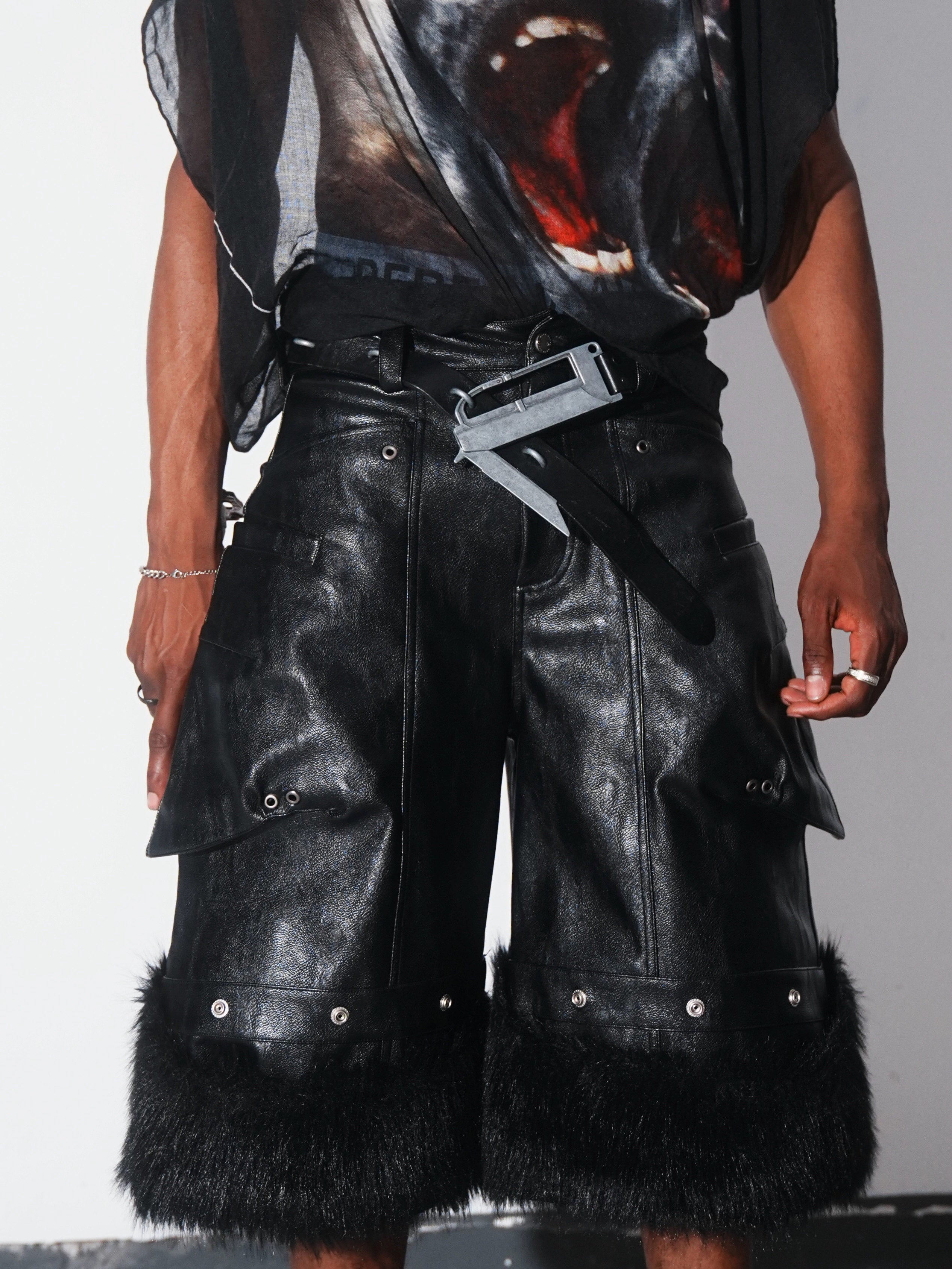 Detachable Waxed Cropped Leather Pants