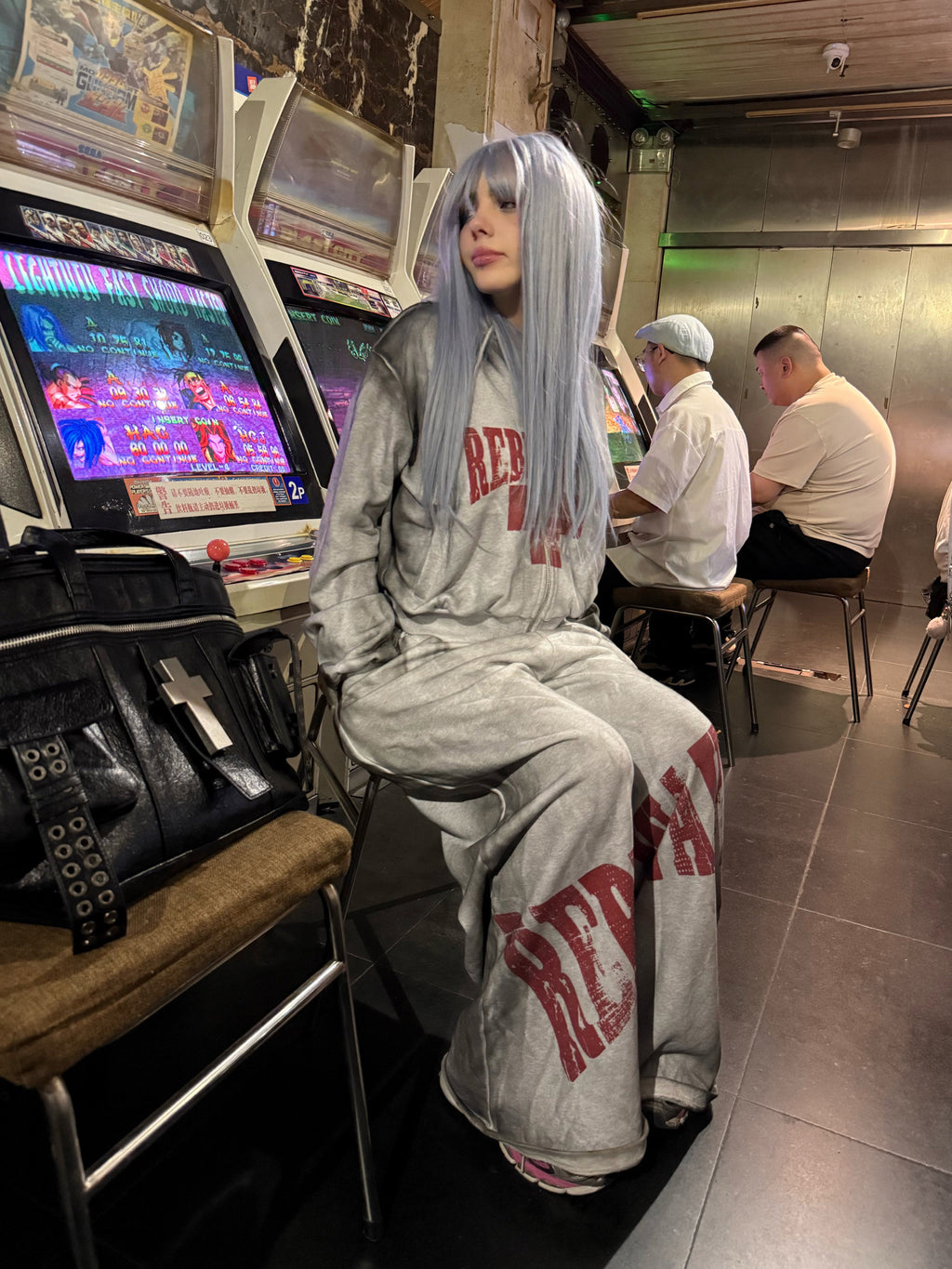 Distressed Reversible Slogan Sweatpants