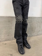 Rivet Straight Waxed Denim Pants, Skinny Fit