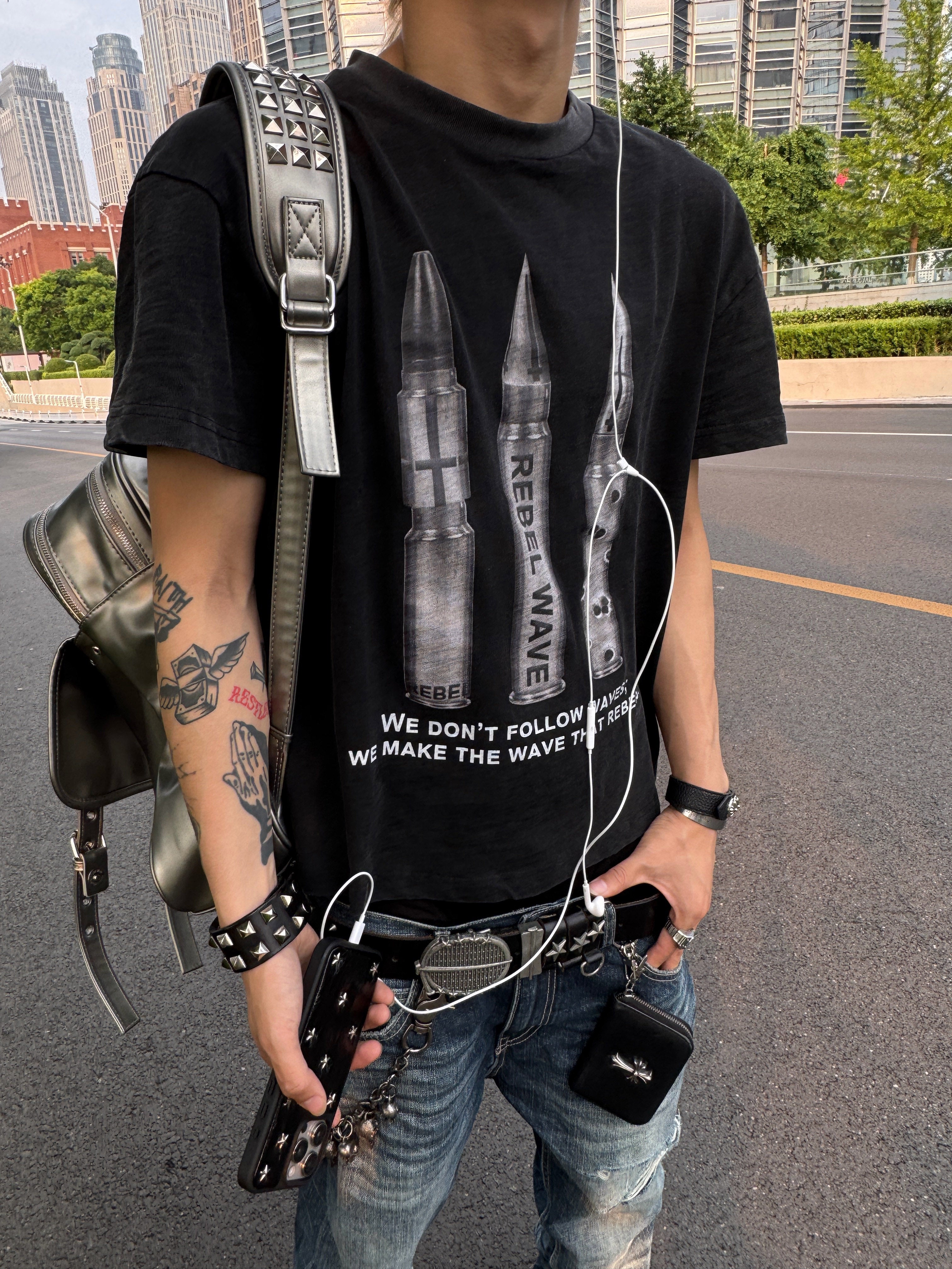 Bullet Print Washed Short Sleeve Tee