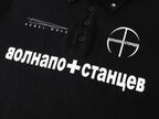 Russian Text & Rivet Print Long Sleeve Polo