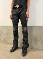 Rivet Straight Waxed Denim Pants, Skinny Fit