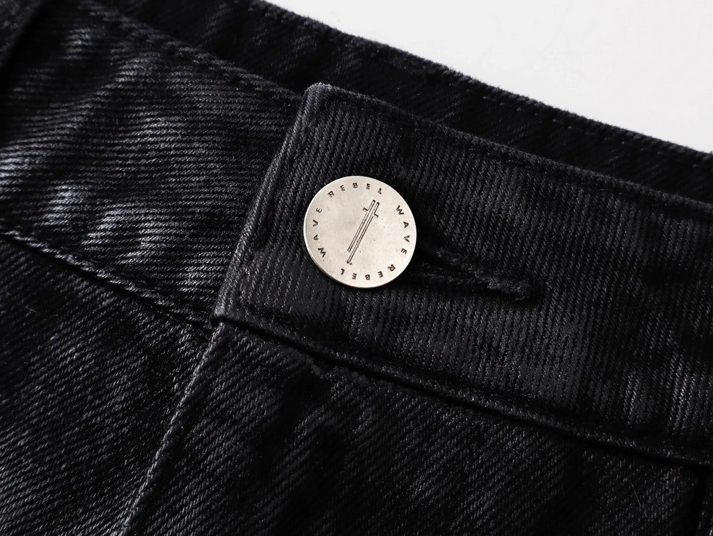 Cross‑Stitch Zip Waxed Denim Flare Pants