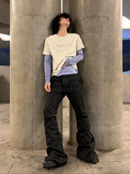 Hand-Painted Waxed Flare Pants