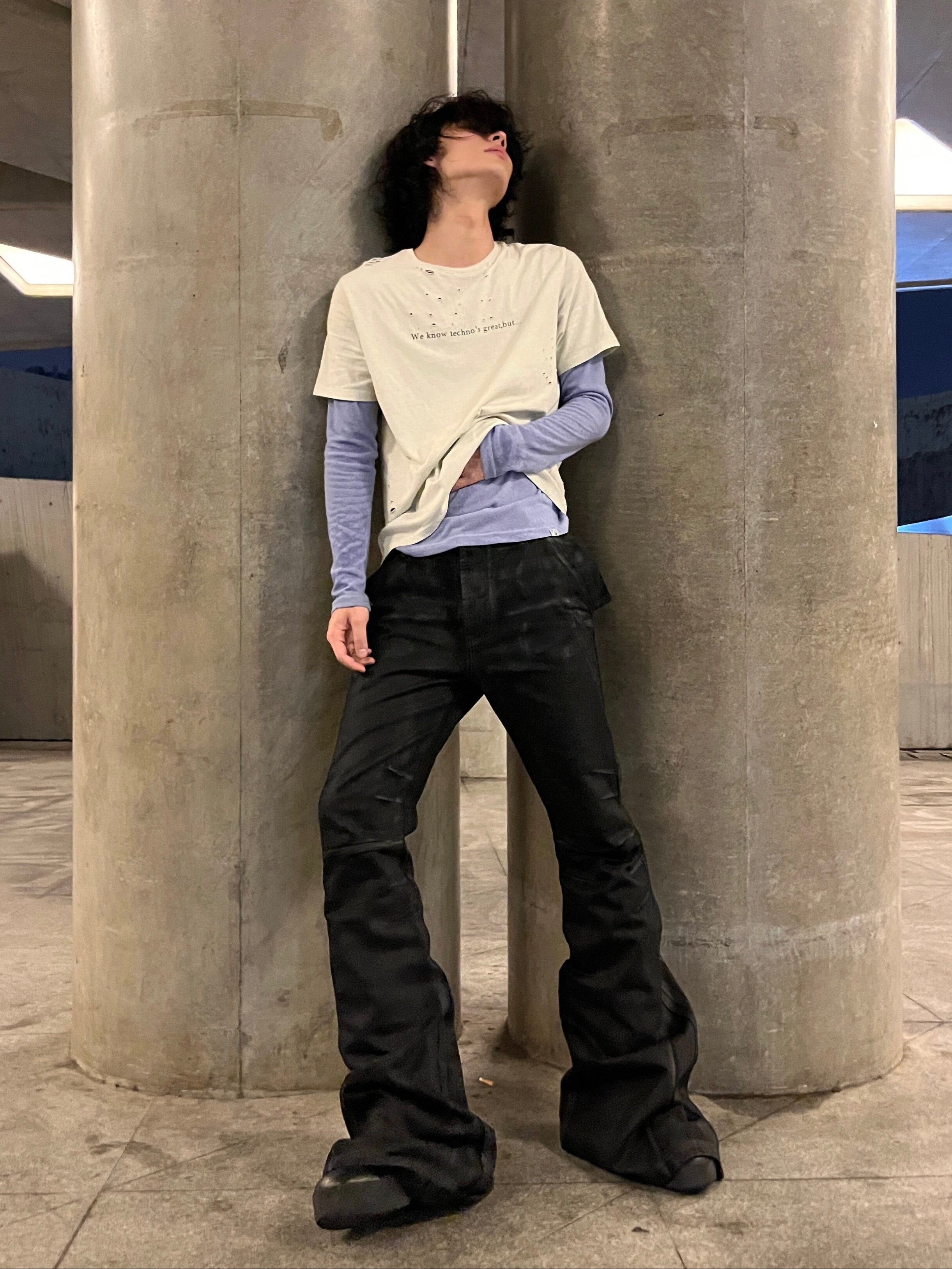 Hand-Painted Waxed Flare Pants