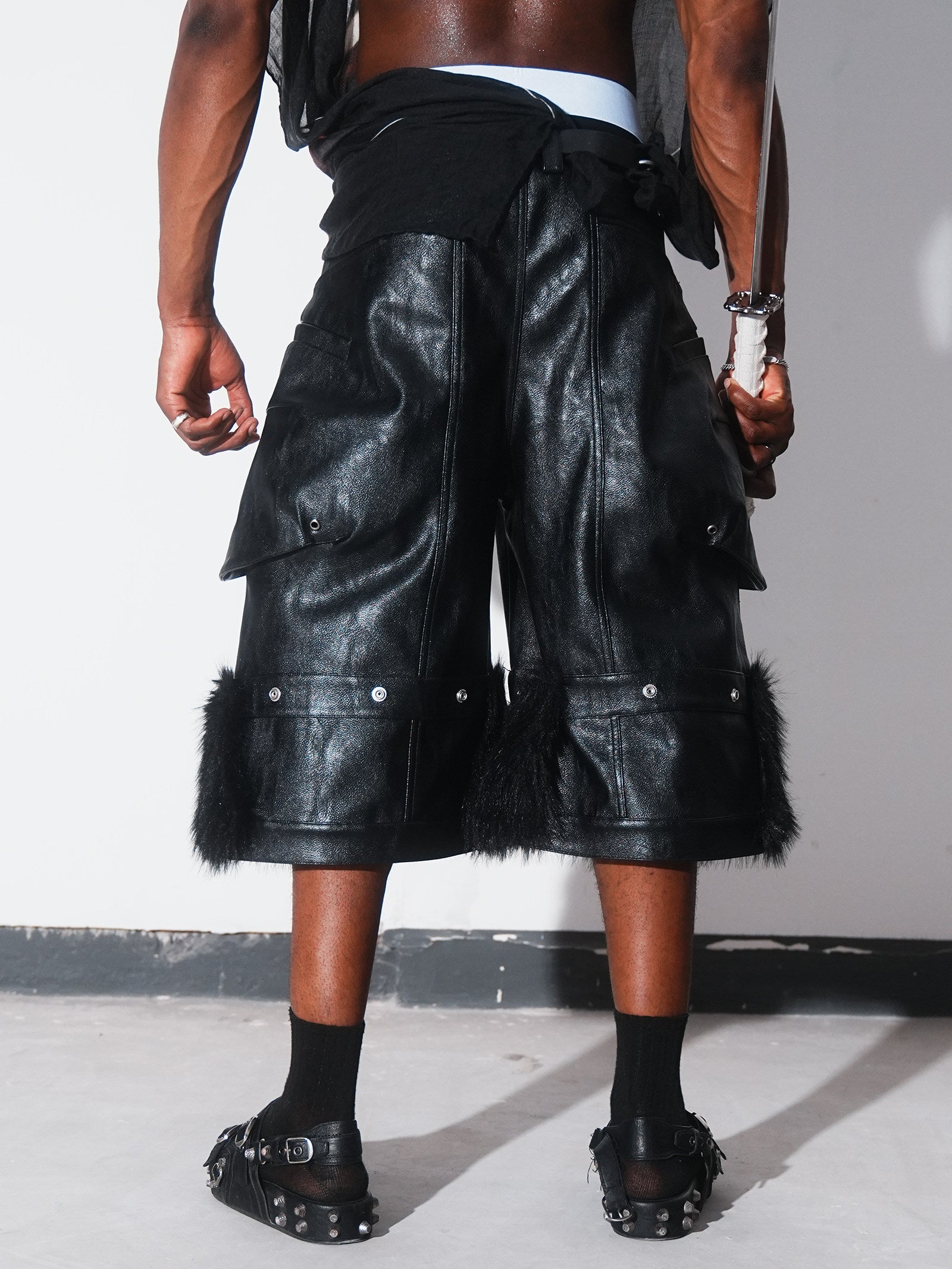 Detachable Waxed Cropped Leather Pants
