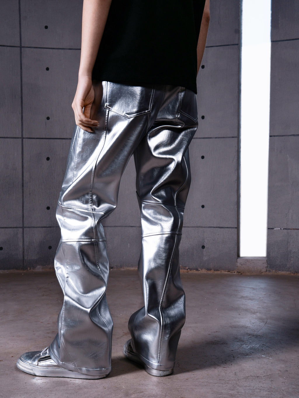 "ф" Silver Liquid Leather Pants
