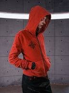 Red Washed Zip-Up Skinny Hoodie