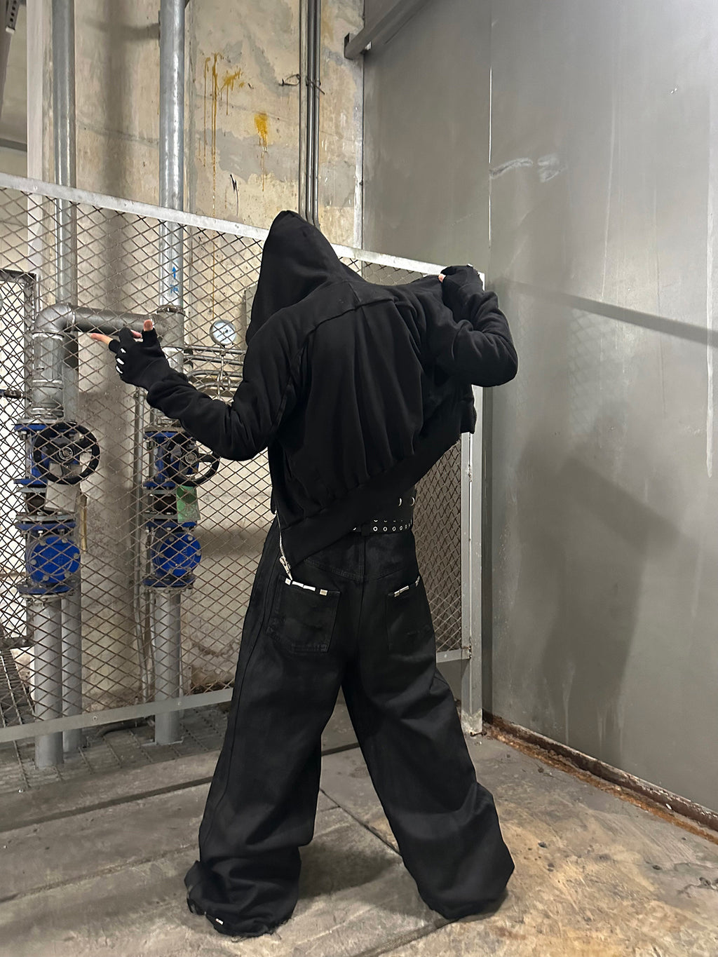 Hand-Waxed Damaged Wide-Leg Pants