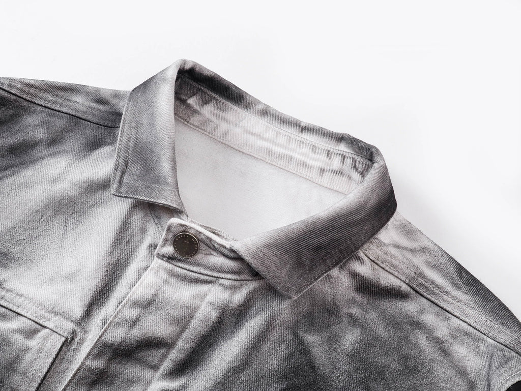 Splatter Distressed Patchwork Croc Leather Jacket, Mixed-Leather Denim Outerwear