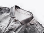 Splatter Distressed Patchwork Croc Leather Jacket, Mixed-Leather Denim Outerwear
