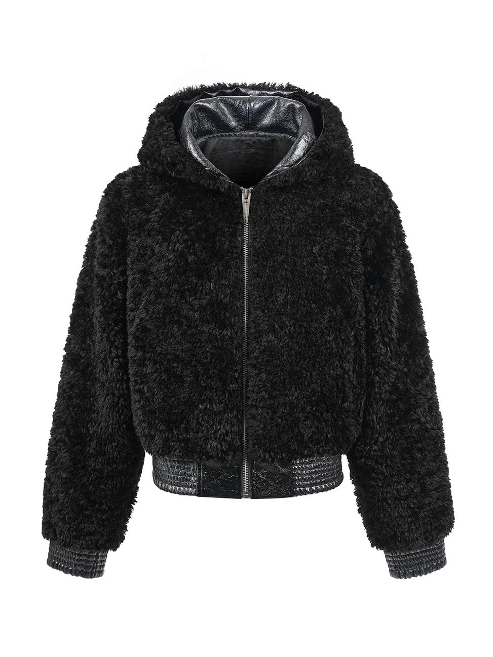 Faux Fur & Leather Hooded Jacket