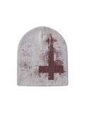 Red Cross Print Beanie Knit Hat