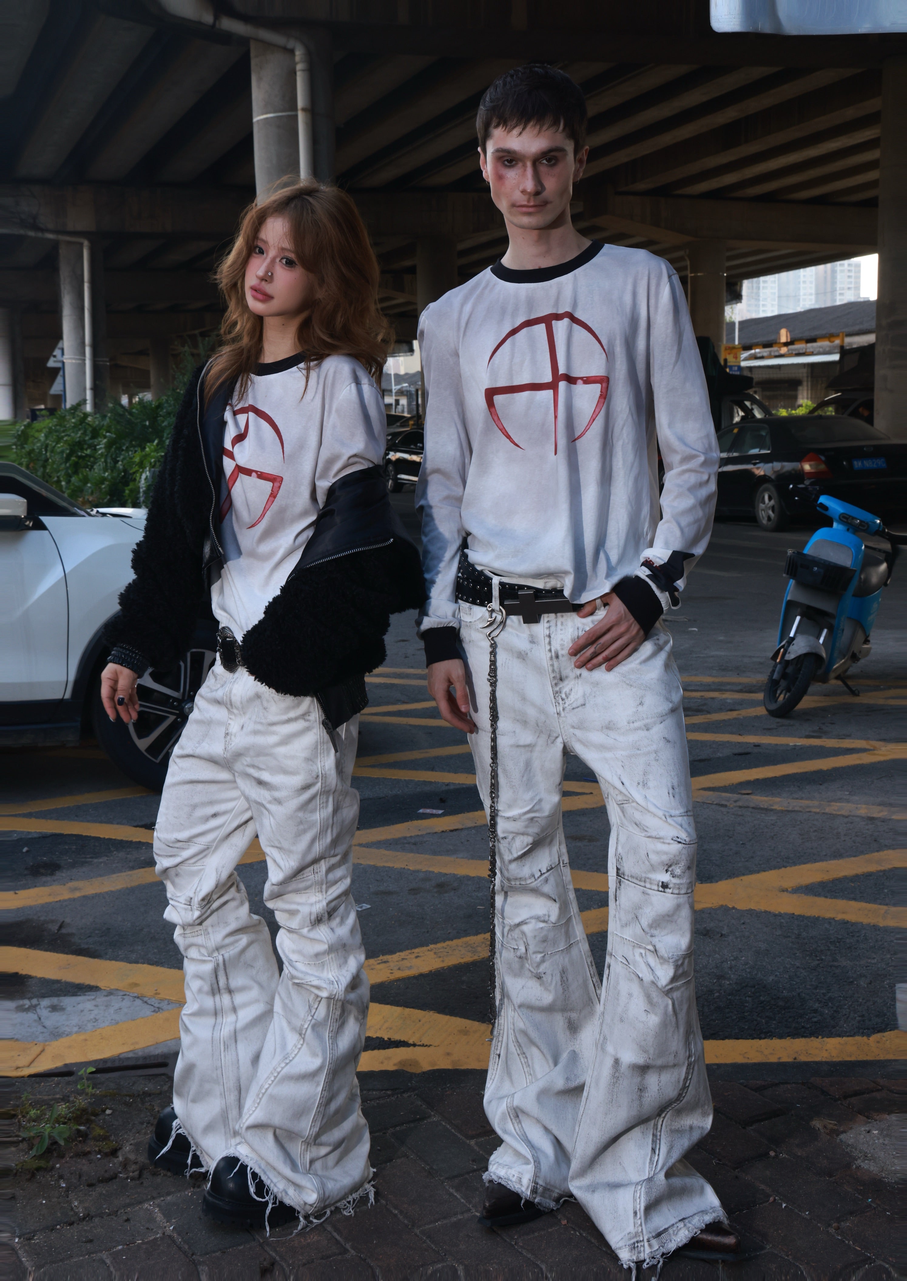 White Distressed Flare Denim Pants