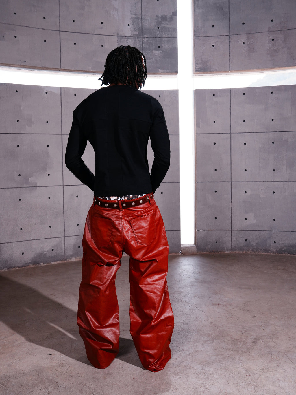 Red Coated Straight-Leg Waxed Jeans