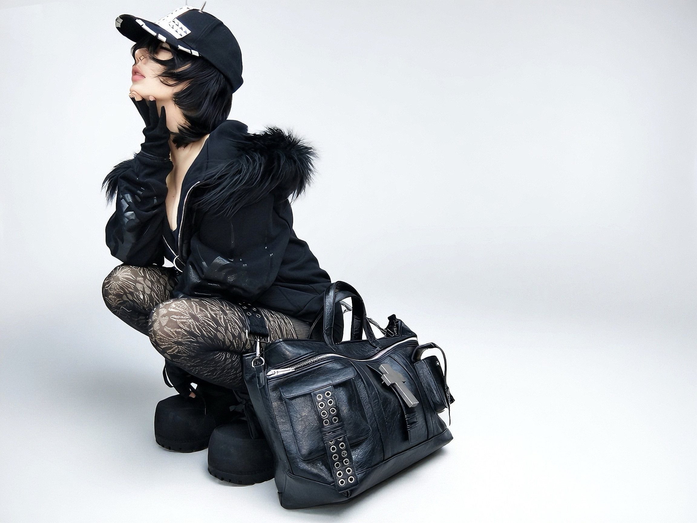 Cross Pattern Cracked PU Leather Tote Bag