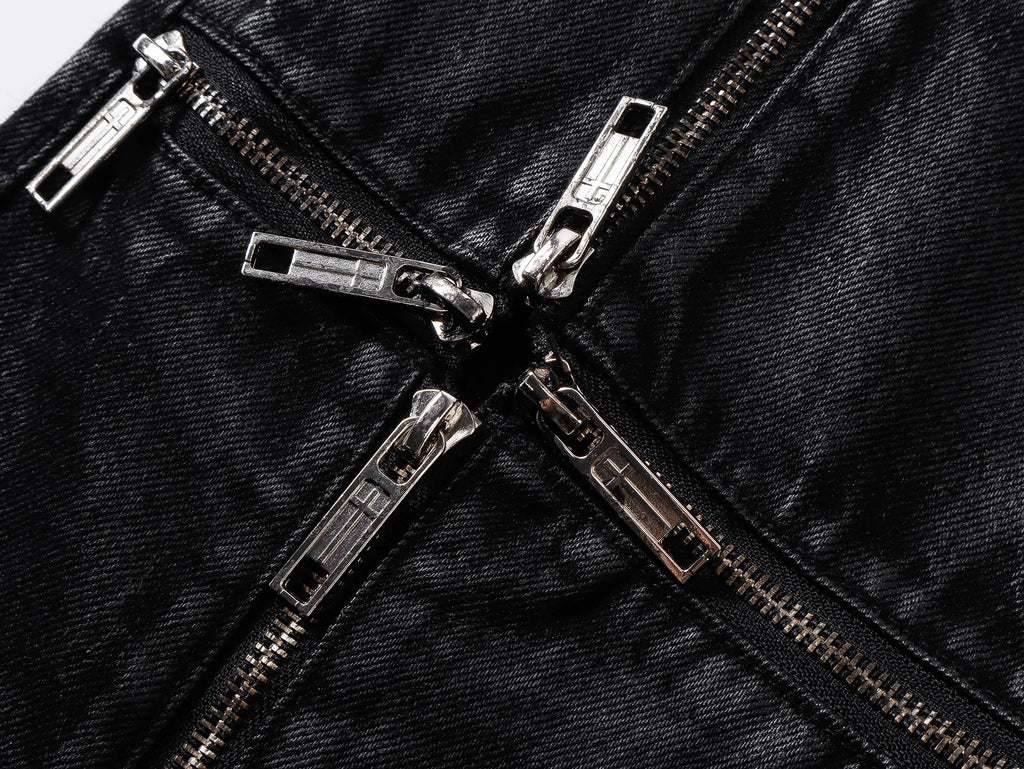 Cross‑Stitch Zip Waxed Denim Flare Pants
