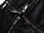 Cross‑Stitch Zip Waxed Denim Flare Pants