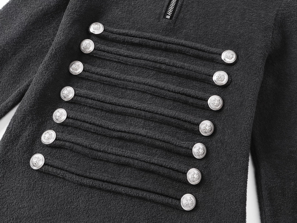 Napoleon Court Standing Collar Double-Breasted Terry Cloth Long Sleeve Jacket