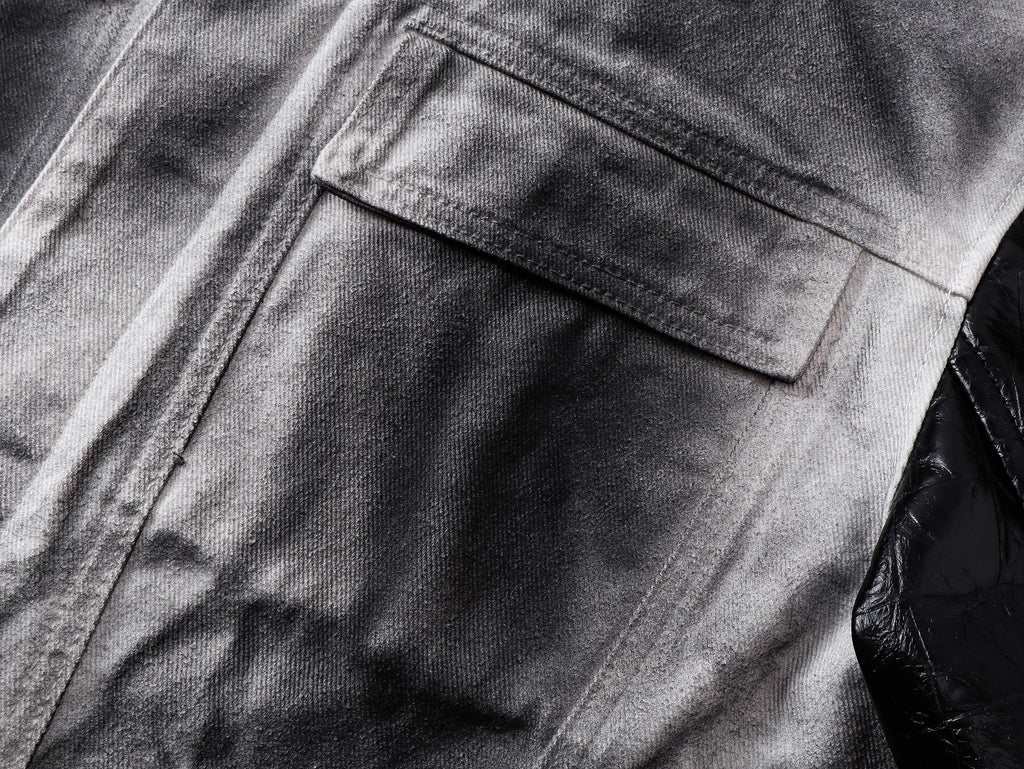 Splatter Distressed Patchwork Croc Leather Jacket, Mixed-Leather Denim Outerwear