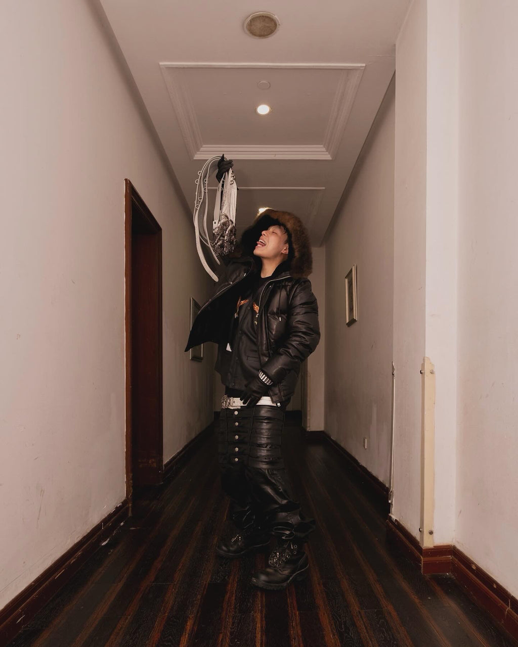 Multi-Waist Coated Biker Pants