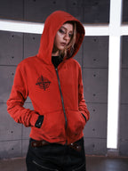 Red Washed Zip-Up Skinny Hoodie
