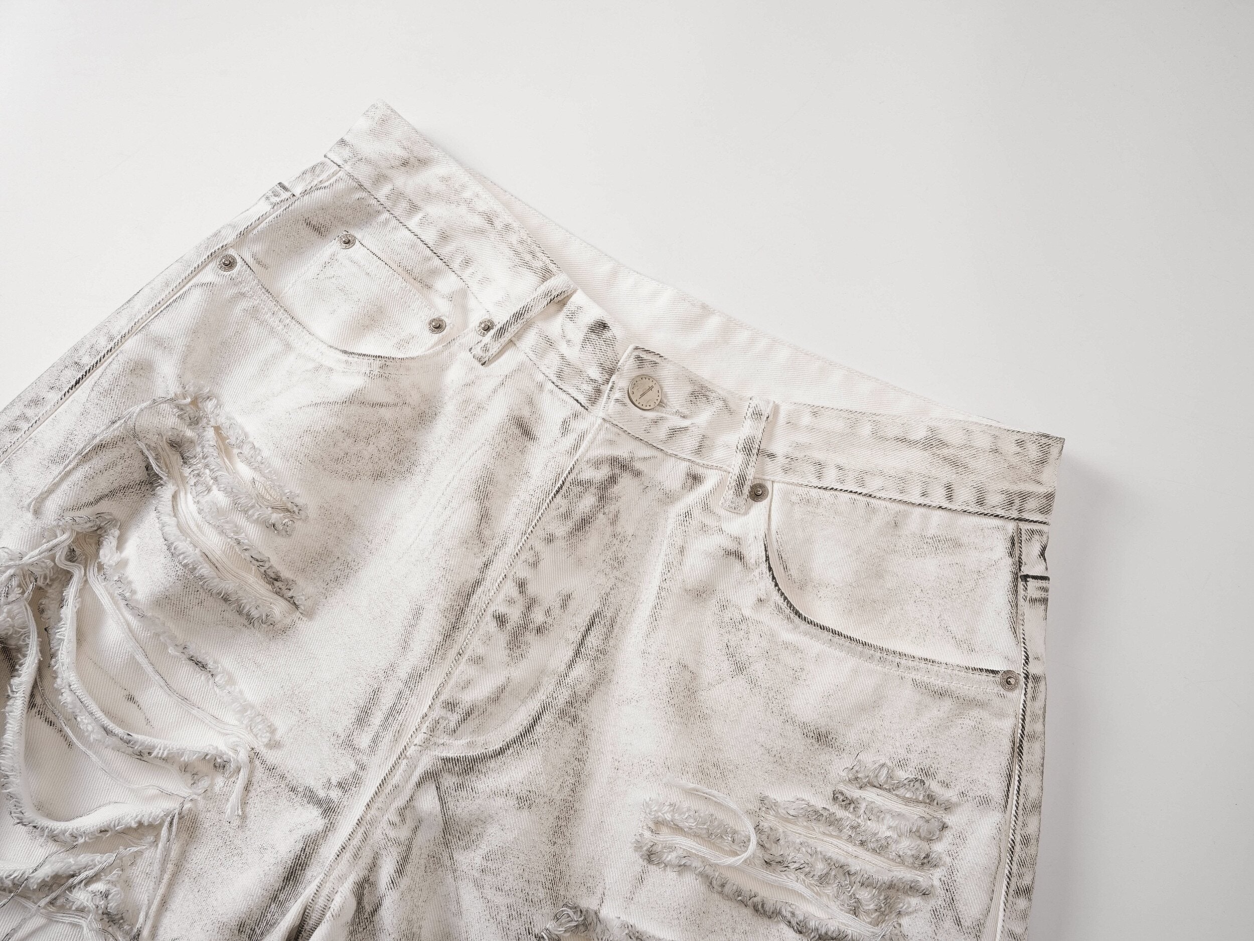 White Distressed Waxed Cropped Wide Leg Pants